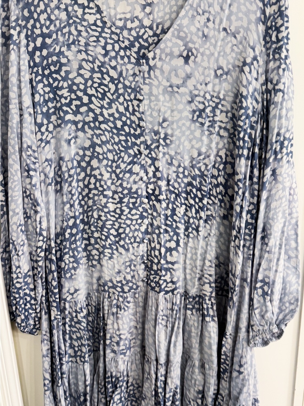 The Impeccable Pig Blue and White Printed V-Neck Blouse